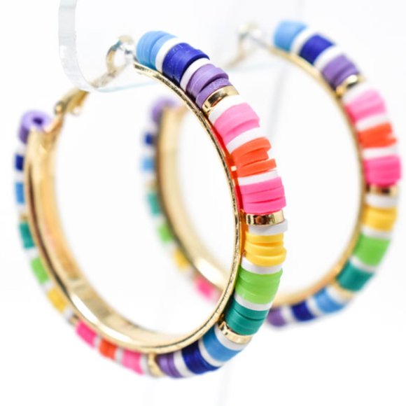 (C) COLORFUL RUBBER DISC GOLD TONE LEVERBACK HOOPS - Picture 7 of 12